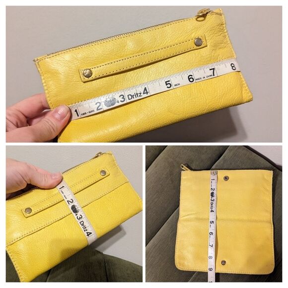 American Apparel leather Yellow clutch cosmetic bag makeup case wallet purse - Picture 6 of 11